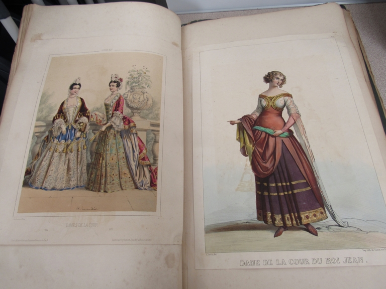 Three scrap books with costume and vintage coloured fashion prints