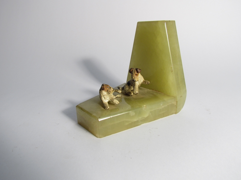 A pair of Onyx bookends with cold painted terrier figures, circa 1930's, - Image 3 of 3