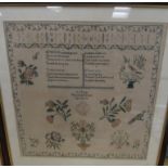 An 1833 sampler, Ann Reeve Worked This AD1833 aged 12 years, 41cm x 40cm,