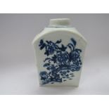 A Lowestoft porcelain blue and white "Zig-zag Fence" pattern tea caddy of vertical rectangular