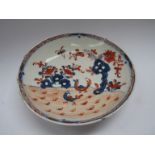 A Lowestoft porcelain Imari coloured "Two Bird" pattern saucer. 12.75cm diameter.