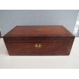 A rosewood writing slope with brass escutcheon, 50.5cm wide, 26.5cm deep, 18.