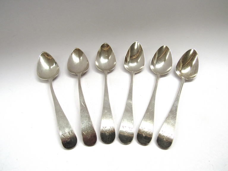 A set of six Peter, Ann and William Bateman teaspoons, monogrammed S.H.
