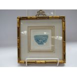 A woodblock print of a blue and white bow, limited edition,