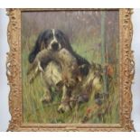 Arthur Wardle (1864-1949): An oil on canvas of Spaniel with dead rabbit.