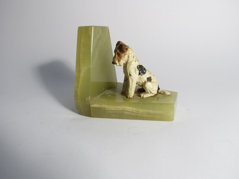A pair of Onyx bookends with cold painted terrier figures, circa 1930's, - Image 2 of 3