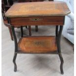 A 19th Century French wash table with lift up top, some veneer lifting, lock a/f,