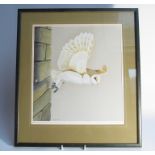 JOHN W HILLS, Barn Owl in flight, gouache, framed and glazed,