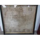 A large 19th Century monotone needlework map sampler,