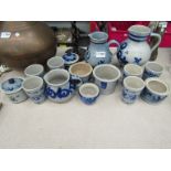 A small collection of blue glazed Continental pottery - jugs, beakers and pots,