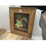 L. MACAY: A framed still-life of fruit, oil on board, 24cm x 19.