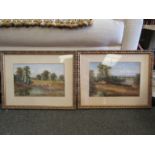 A pair of gilt framed and glazed oils of country scenes,