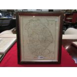 A 19th Century hand coloured map of Lincolnshire in an oak frame