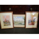 Three prints including St Benets Abbey, 1915 and The Meadows, Lincs.