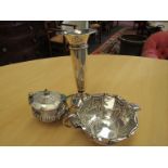 Dented and broken silver including vase, mustard pot and lid,