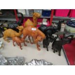 Two boxes of assorted animal figures including camels