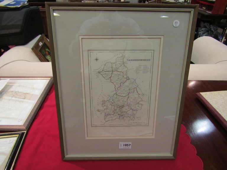 A 19th Century hand coloured engraved map of Cambridgeshire by J.C.