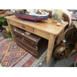 Pine table with single drawer