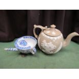 A Victorian stoneware teapot (named J.