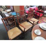 A country oak set of six (4+2) dining chairs with seagrass seats