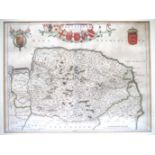 Johannes Blaeu: 'Norfolk', engraved hand coloured map, circa 1645,