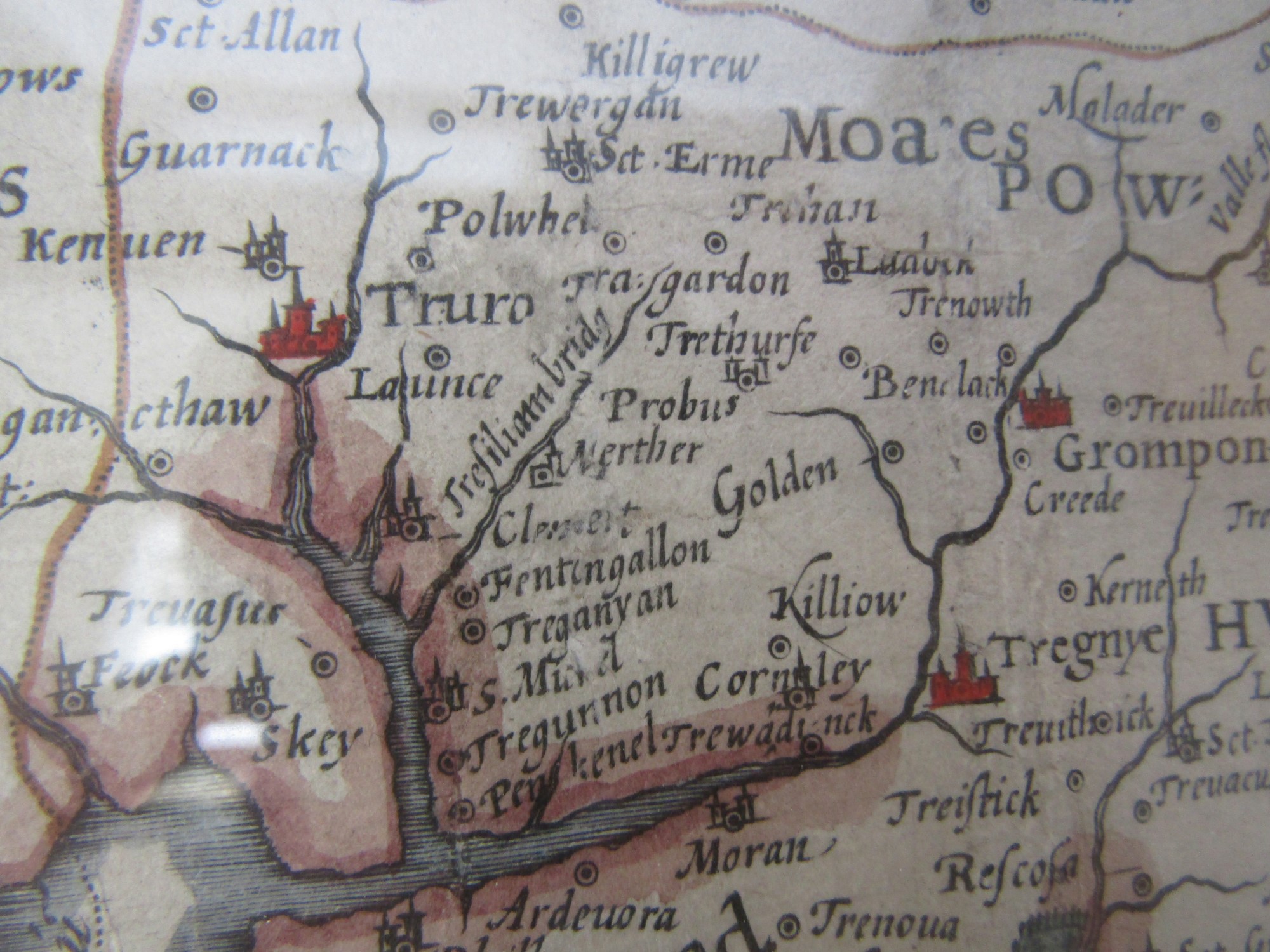 John Speed: 'Cornwall', an early to mid 17th Century hand coloured engraved map, - Image 6 of 8