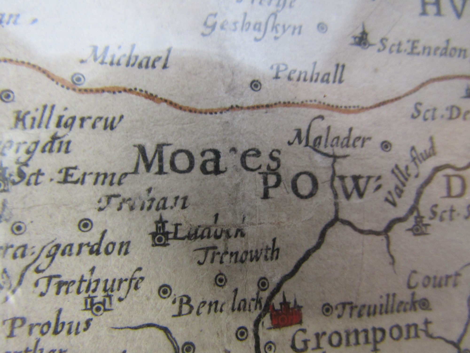 John Speed: 'Cornwall', an early to mid 17th Century hand coloured engraved map, - Image 8 of 8