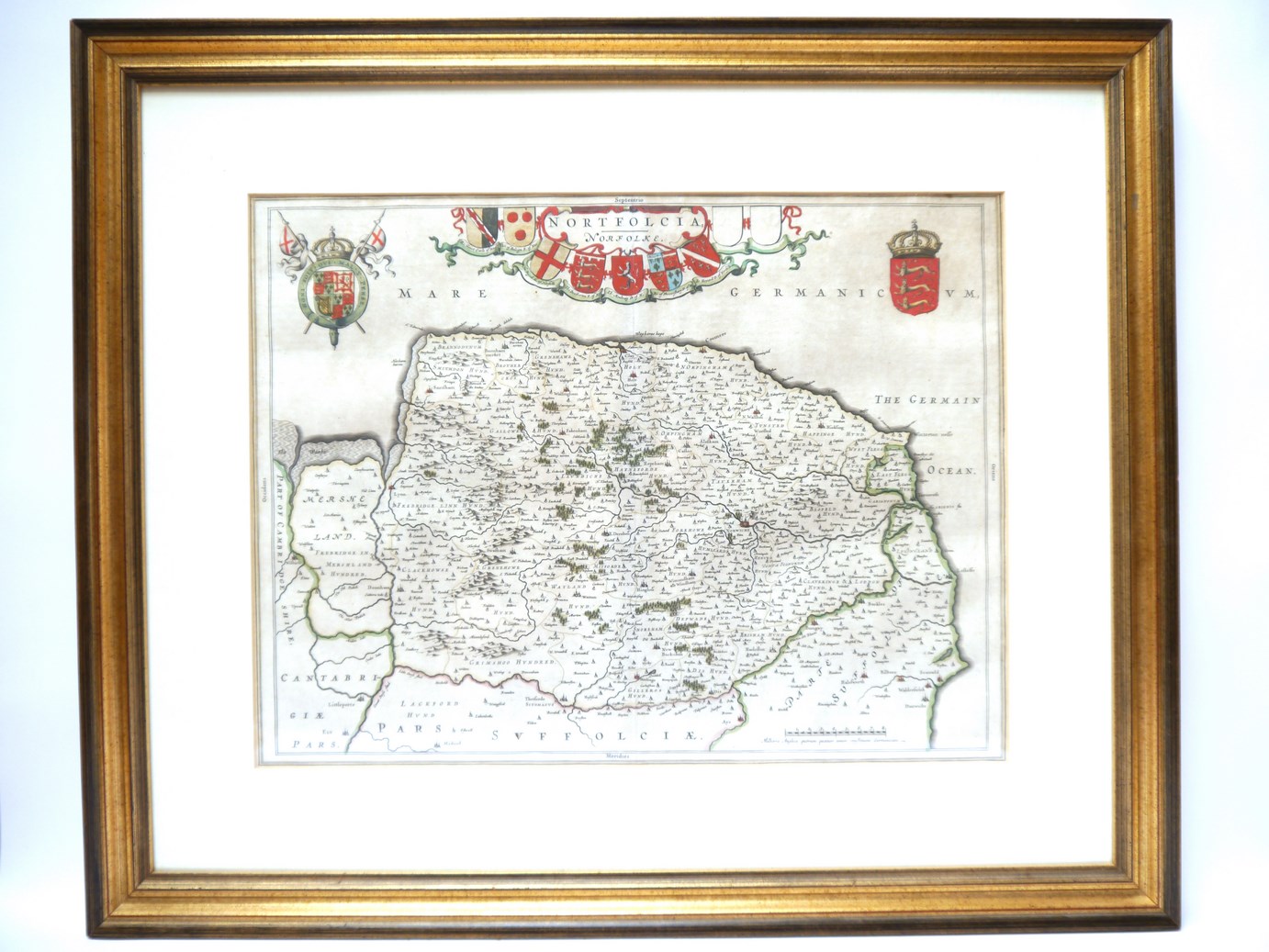 Johannes Blaeu: 'Norfolk', engraved hand coloured map, circa 1645, - Image 2 of 2