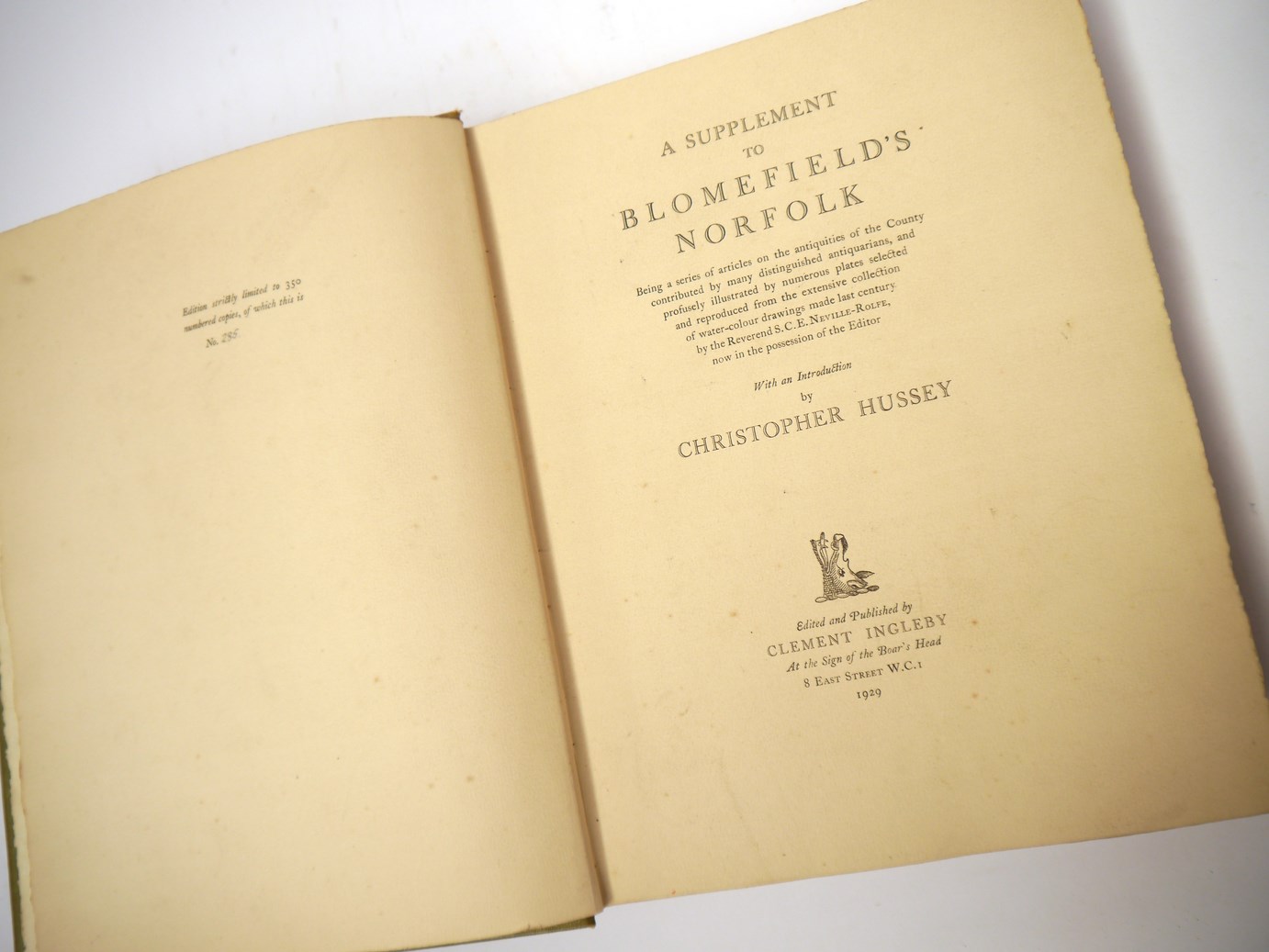 Chistopher Hussey: 'A Supplement to Blomefield's Norfolk', London, Clement Ingleby, 1929, - Image 2 of 5