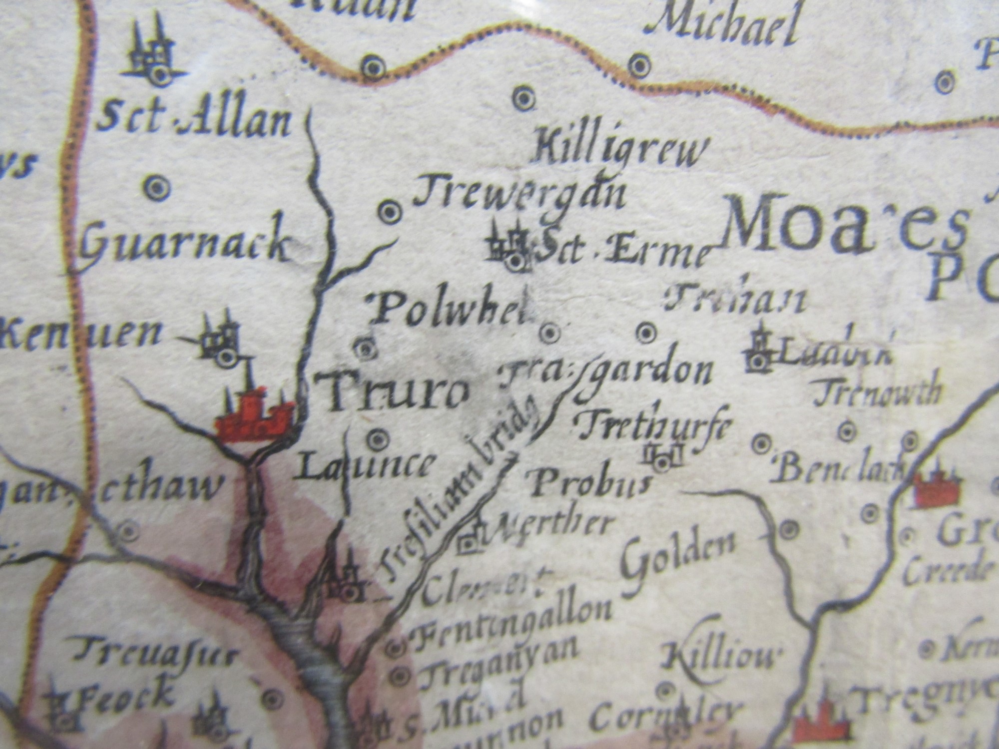 John Speed: 'Cornwall', an early to mid 17th Century hand coloured engraved map, - Image 5 of 8