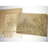 Two pencil drawings of Norfolk Churches, Titchwell Church, by Stanley J.