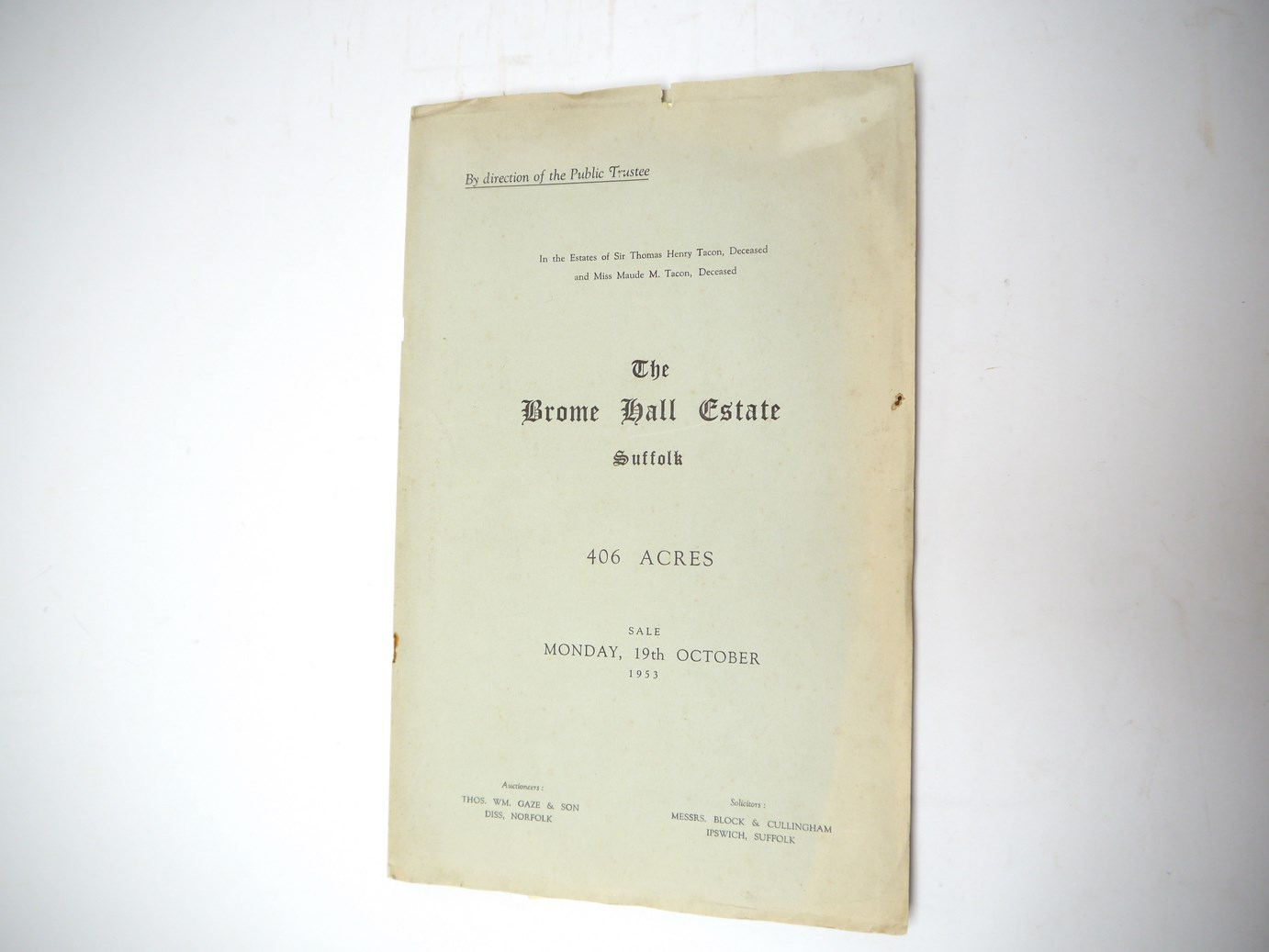 'The Brome Hall Estate, Near Eye, Suffolk', sale catalogue 1953, TW Gaze Auctioneers, - Image 4 of 4