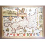 John Speed: 'Cornwall', an early to mid 17th Century hand coloured engraved map,