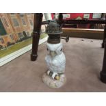 A Victorian porcelain parrot oil lamp,