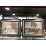 Two oils on board of riverside scenes, framed, 23.