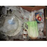 Mixed box of china and glass including Minton sandwich tray