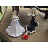 A Coalport figurine, Royal Dux figurine and a miniature Royal Doulton example,