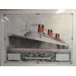 A framed and glazed print depicting Cunard Liner 534 (Queen Mary) Daily Mail, September 26,