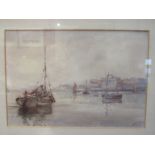 JACK COX (1914-2007): A framed and glazed watercolour, harbour scene, signed bottom right,