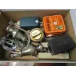 Mixed plated flatware and small bygones including AA badge, John Bull tyre repair kit,