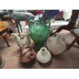 Four pottery wine vessels and a vase,