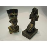 A coldcast bronzed bust of Egyptian Queen Nefertiti together with a Veronese bronzed kneeling