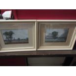 ALFRED SAUNDERS (1908-1986) Two framed and glazed oils "Weybread, Suffolk" and "Norfolk Fields",