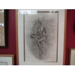 Three framed and glazed charcoal/pastel sketches of nude female studies,