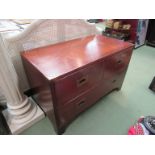 A campaign oak two short over one long drawer bed end chest,