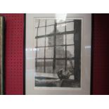 A framed and glazed monotone print entitled "Window II" by T.