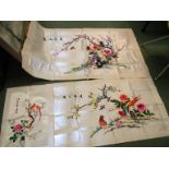 Three Oriental silk embroideries depicting exotic birds