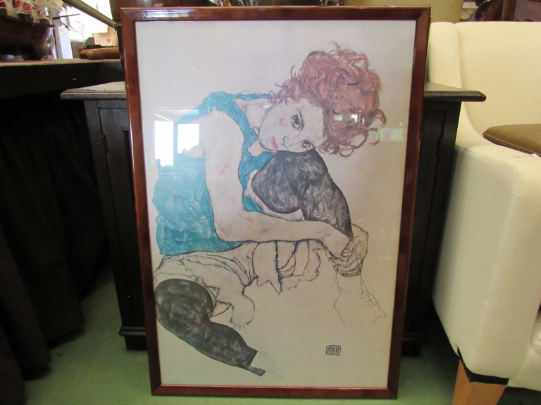 A framed and glazed print after Egon Schiele and Sitzende Frau "Sitting Girl",