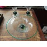 A pair of bubble glass candlesticks and a matching charger (3)