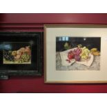 Billy Showell (XX) Two framed oil still lives of fruit and flora, both signed 23cm x 18.5cm and 38.